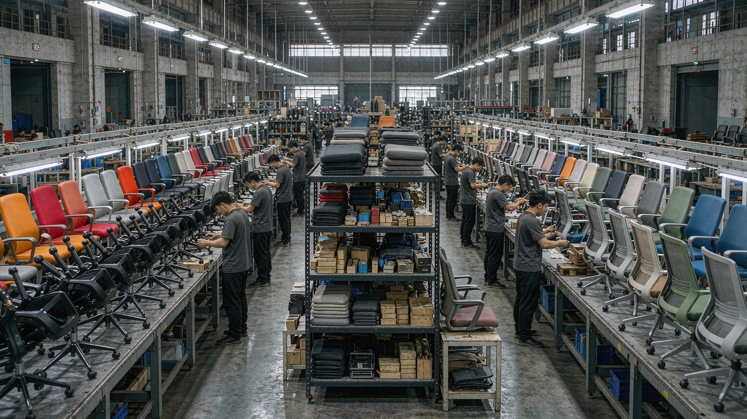 HONGYE office chair assembly line in its 300,000+ sqm production base