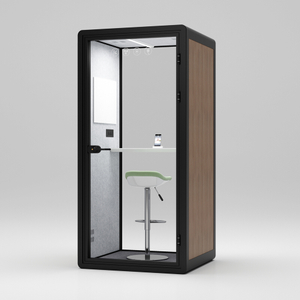 HongYe Black Frame Wood Grain Color Office Phone Booth for Single Person Privacy Space