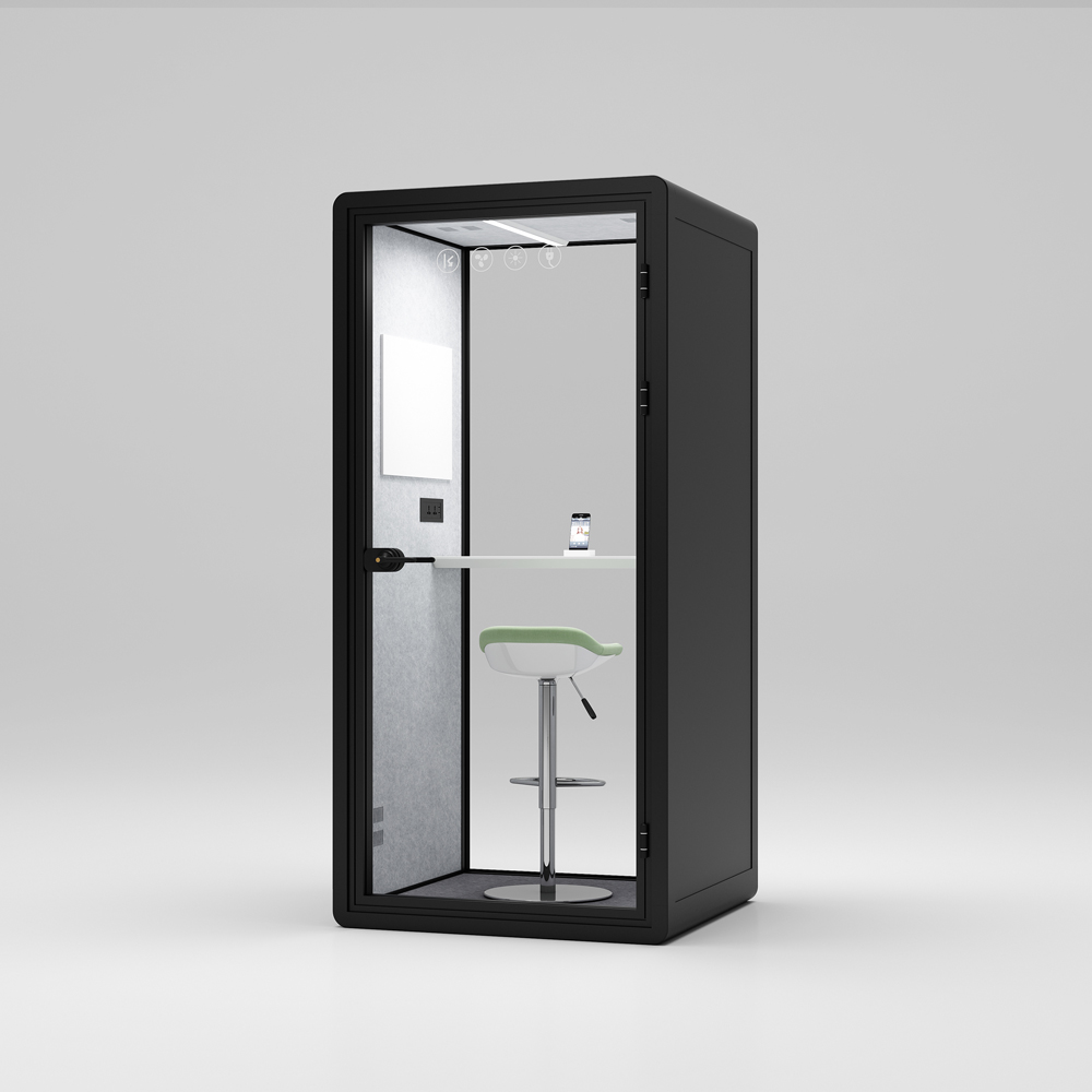 HongYe Black Office Phone Booth for Single Person Privacy Space