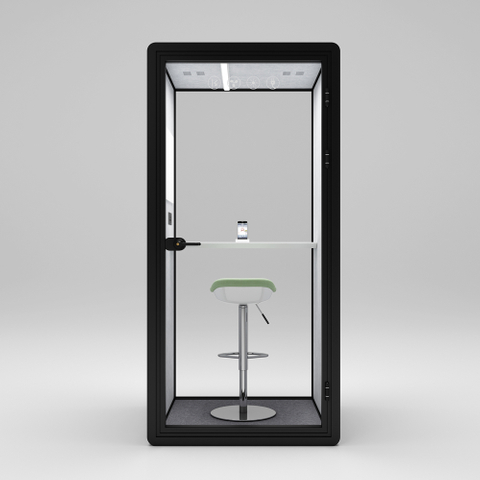 HongYe Black Frame Wood Grain Color Office Phone Booth for Single Person Privacy Space