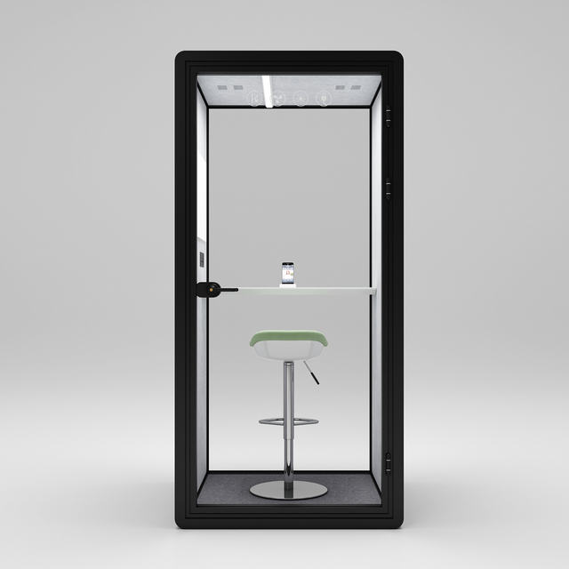 HongYe Black Frame Wood Grain Color Office Phone Booth for Single Person Privacy Space