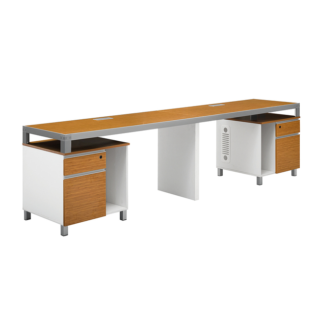Modern Bambu Line Shape Office Workstation with Computer Host|For 2 persons|Double Seats