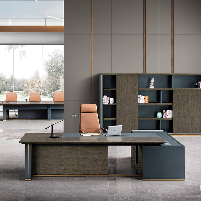 L Shaped Executive Office Desk with Bookshelf