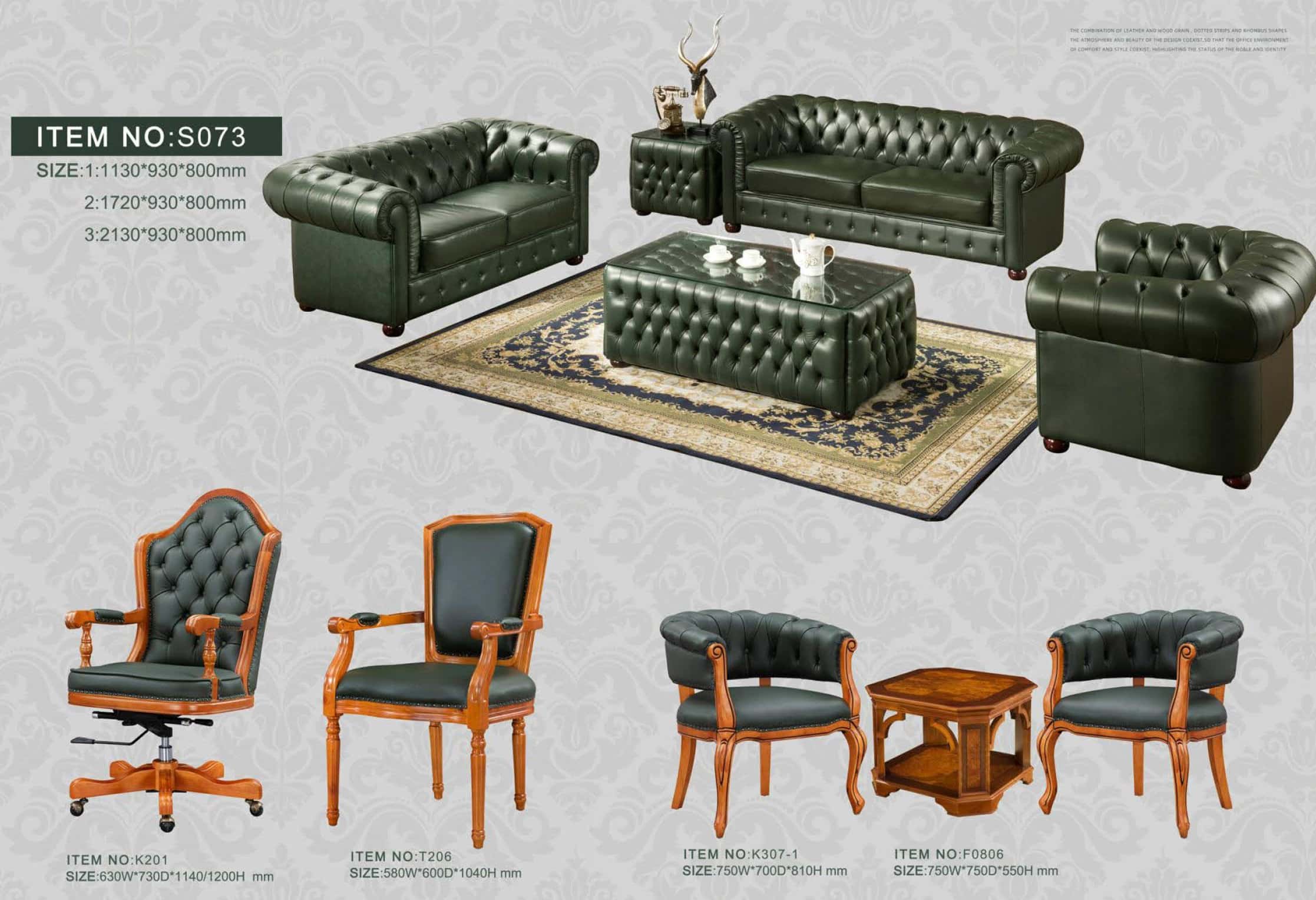 Reception Lounge Elegant Royal Classic Luxury Leather Sofa Set