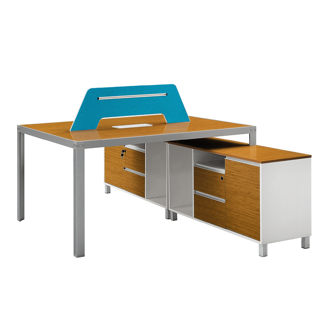 Modern L-shaped Bambu Office Workstation with Side Cabinets|For 2 persons|Double Seats