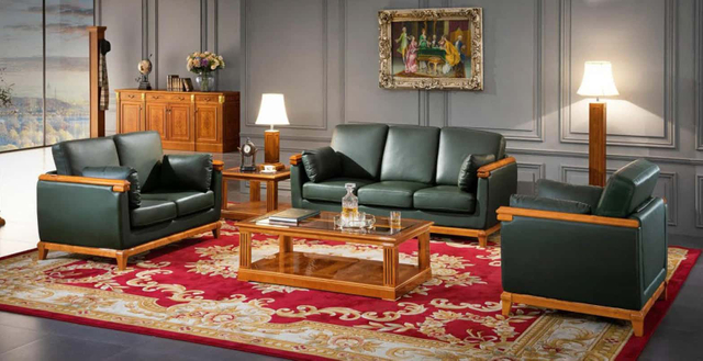 Reception Lounge Elegant Royal Classic Luxury Leather Sofa Set