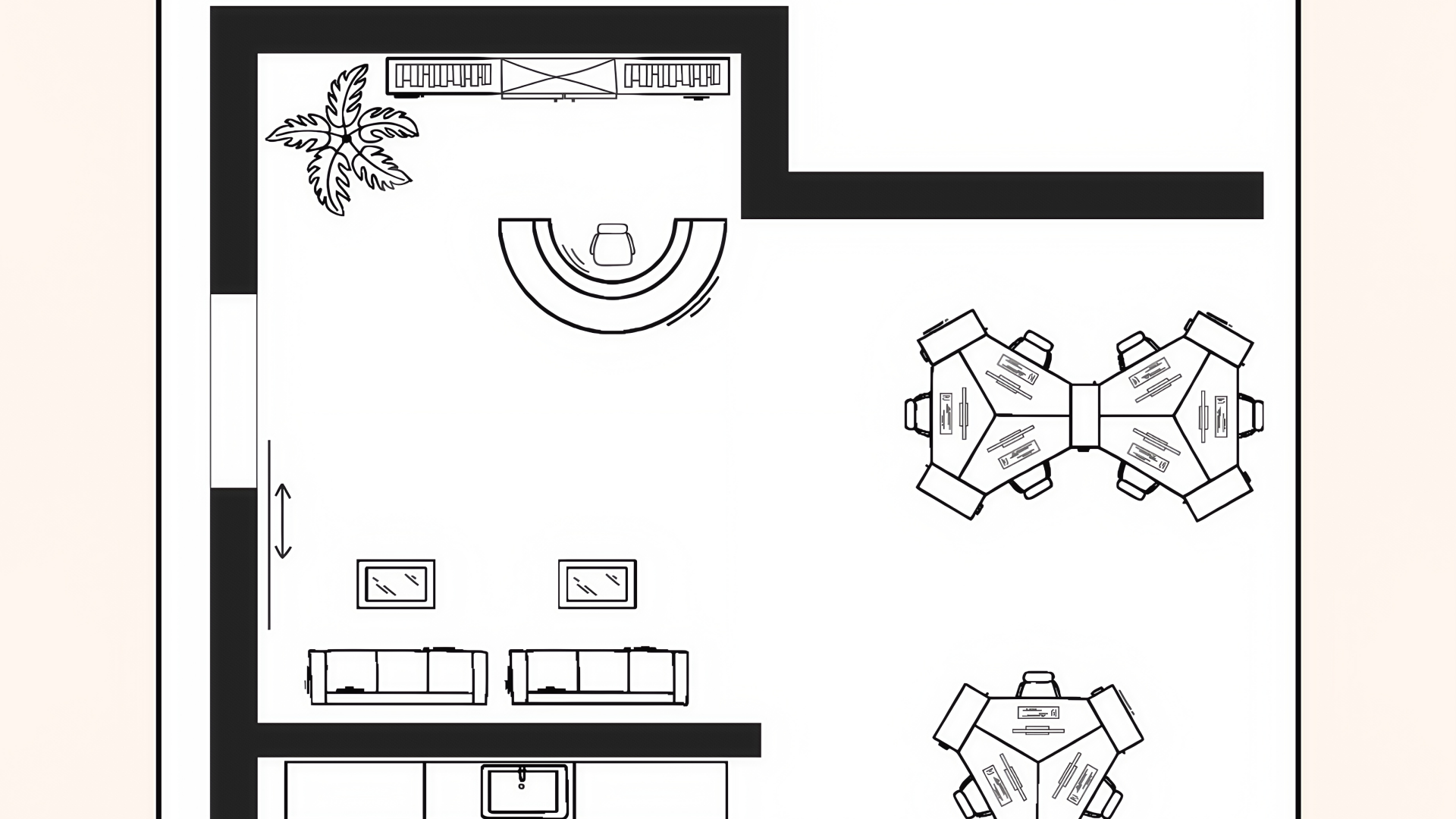 reception area seating layout planning chairs facing desk