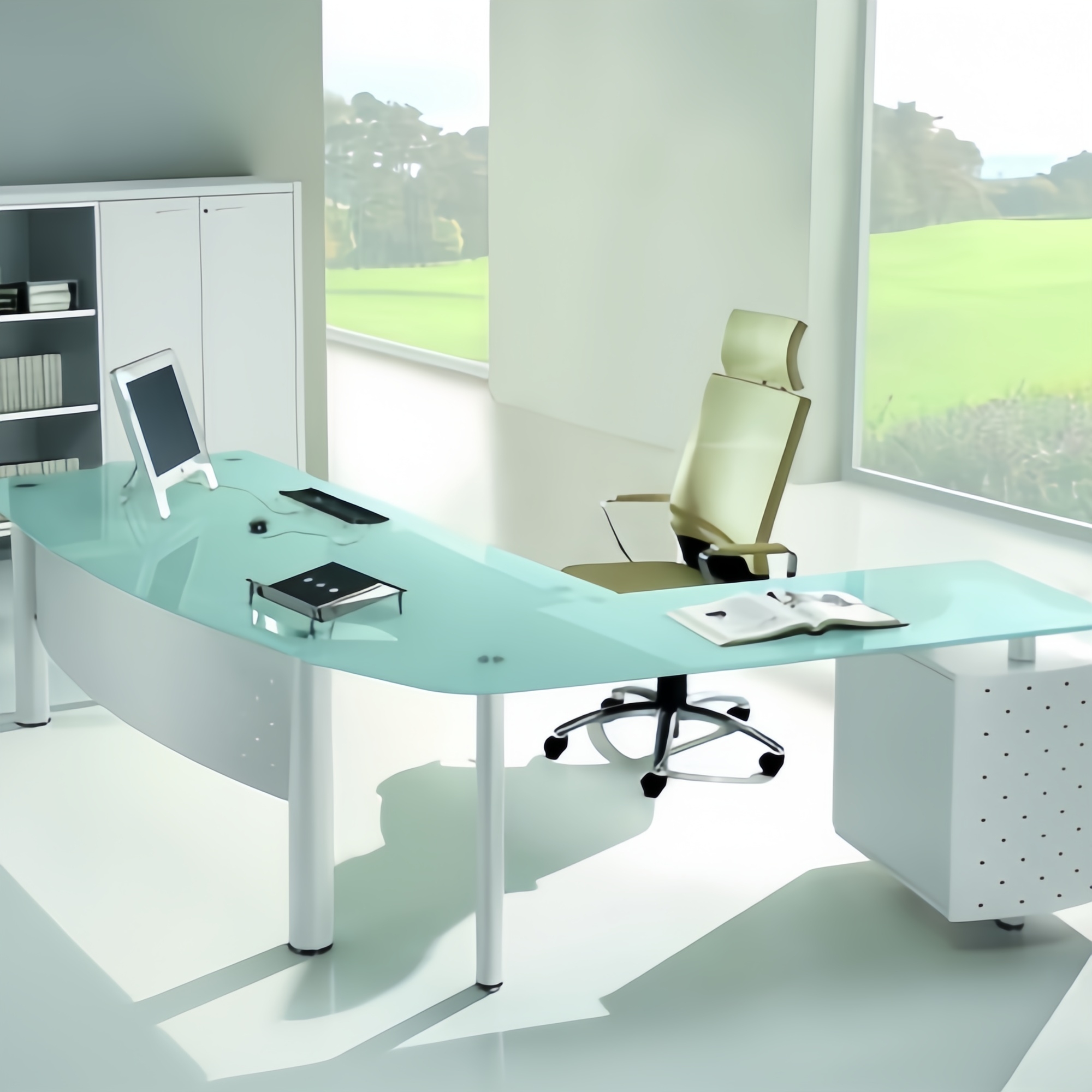 glass executive-l-shaped-desk