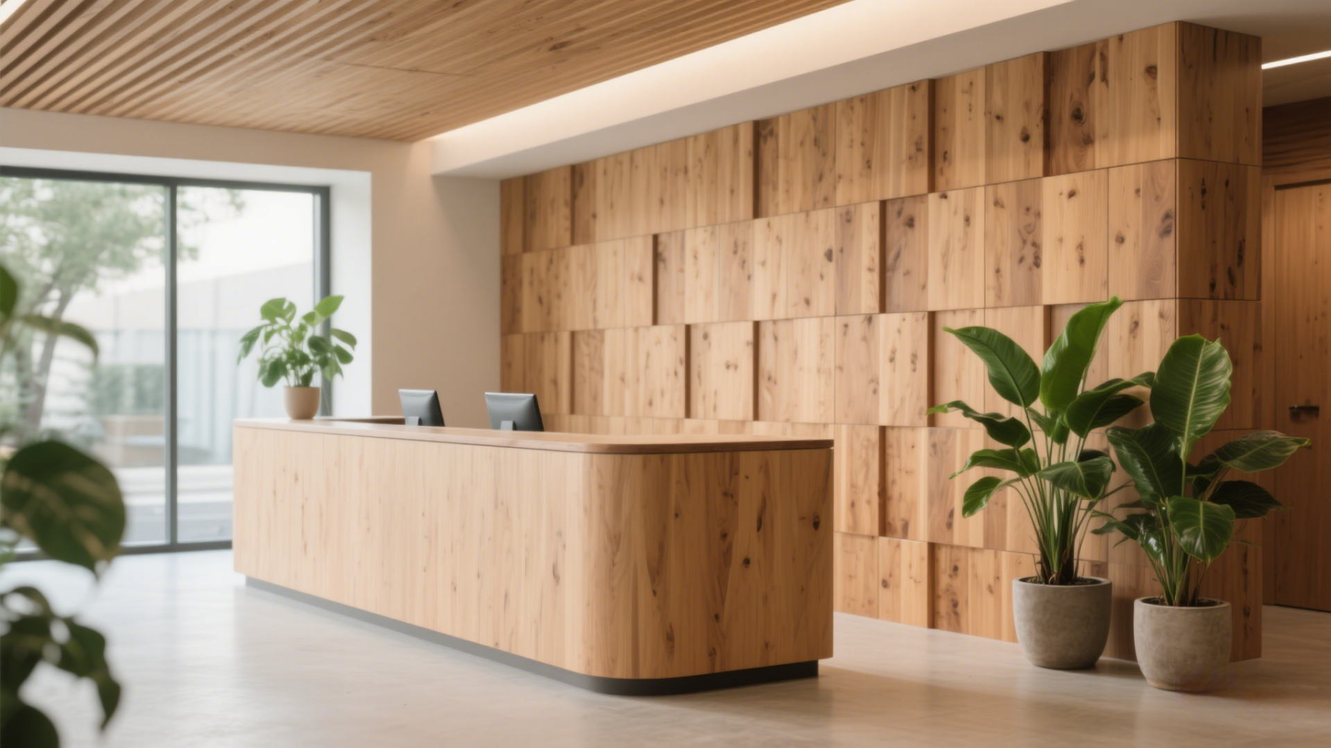 wooden office reception desk