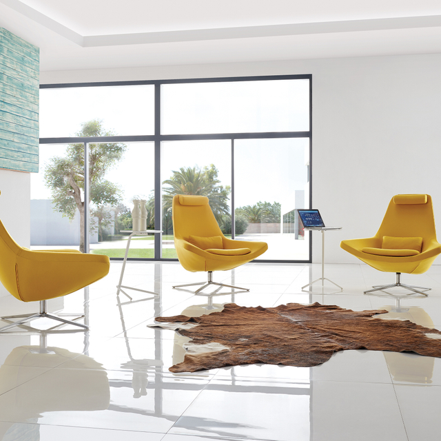 Executive Office Chair High-Back Swivel Yellow Leather Chair