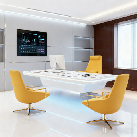 Executive Office Chair High-Back Swivel Yellow Leather Chair