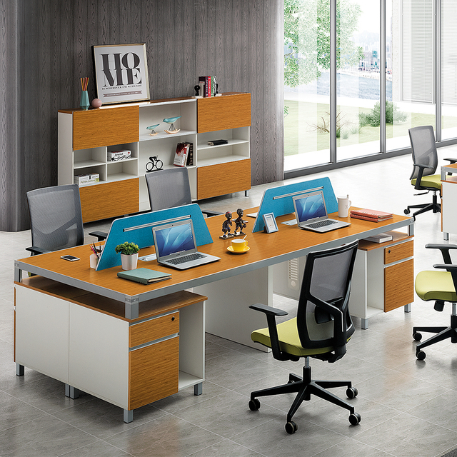 Modern Bambu Line Shape Office Workstation with Computer Host|For 4 persons|Four Seats