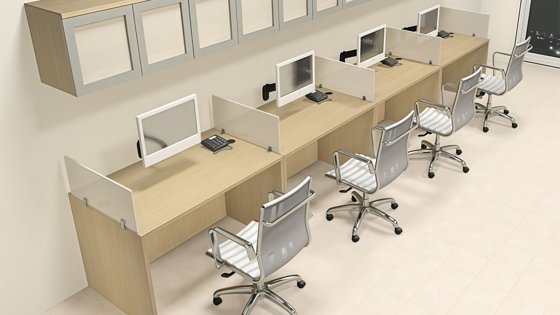 Row layout (three desks in a line)