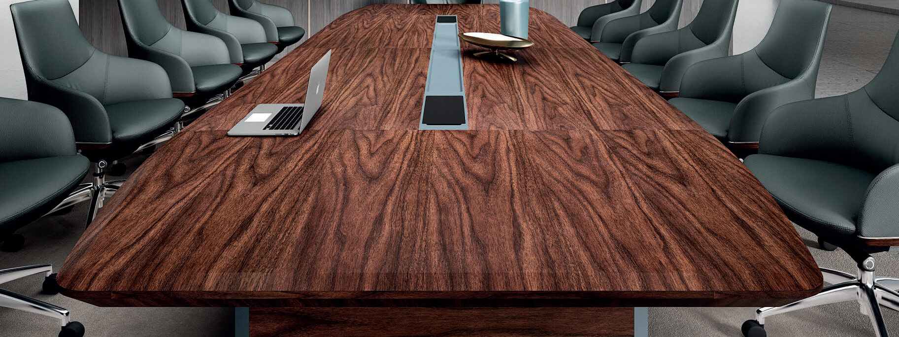 Wooden conference table and 10 black executive chairs