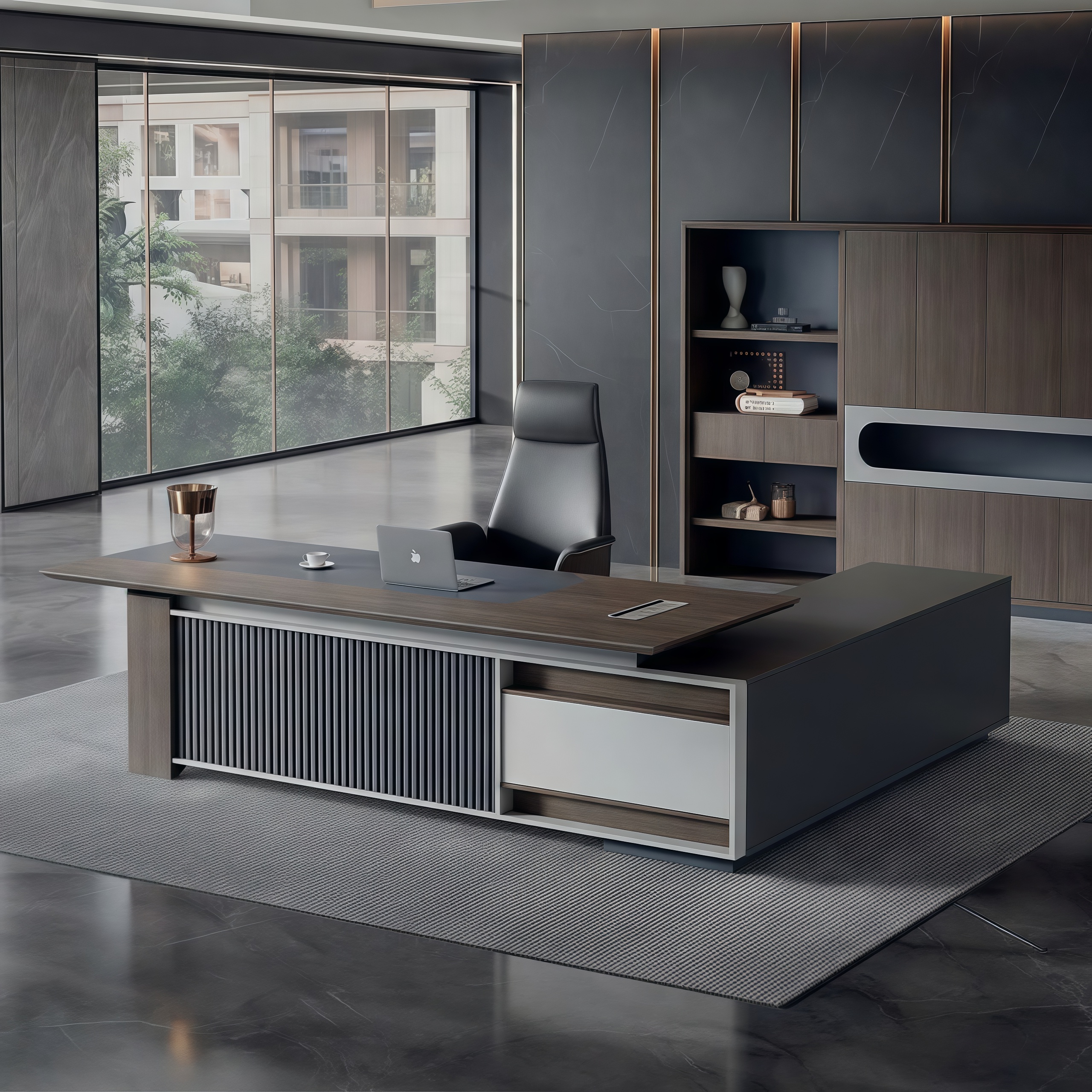 Executive Desk Modern Luxury L-Shaped Wood Director Table