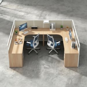 Office Cubicle Modern 4 Person Desk with Acoustic Divider