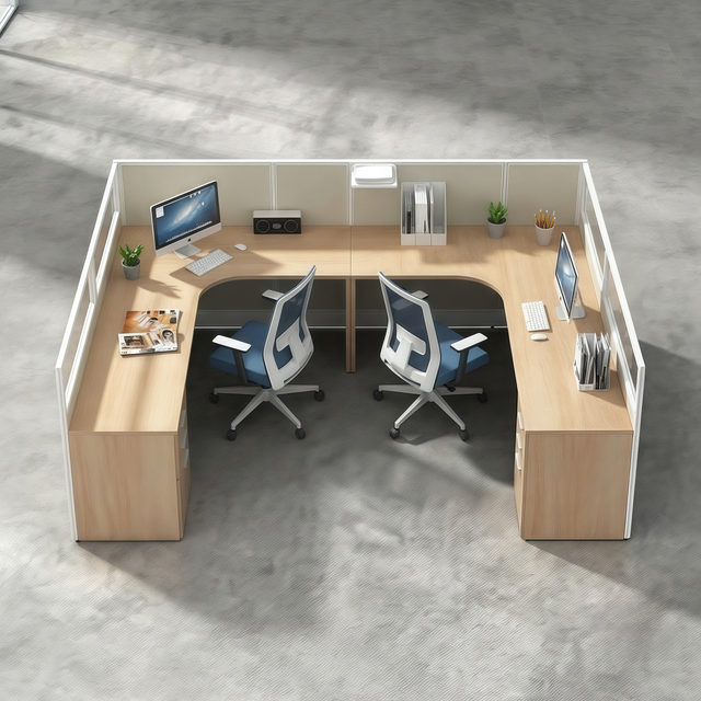 Office Cubicle Modern 4 Person Desk with Acoustic Divider