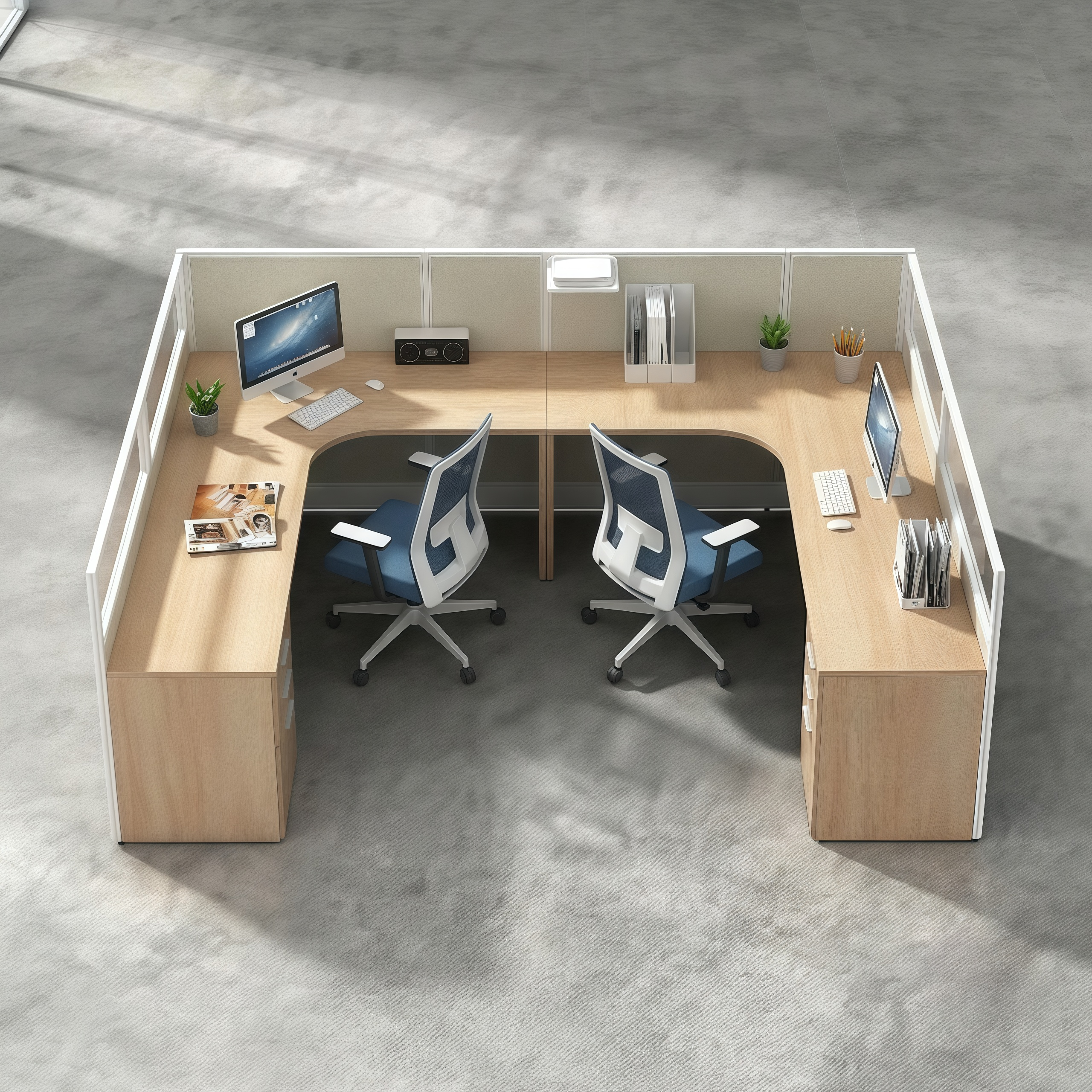 Office Cubicle Modern 4 Person Desk with Acoustic Divider