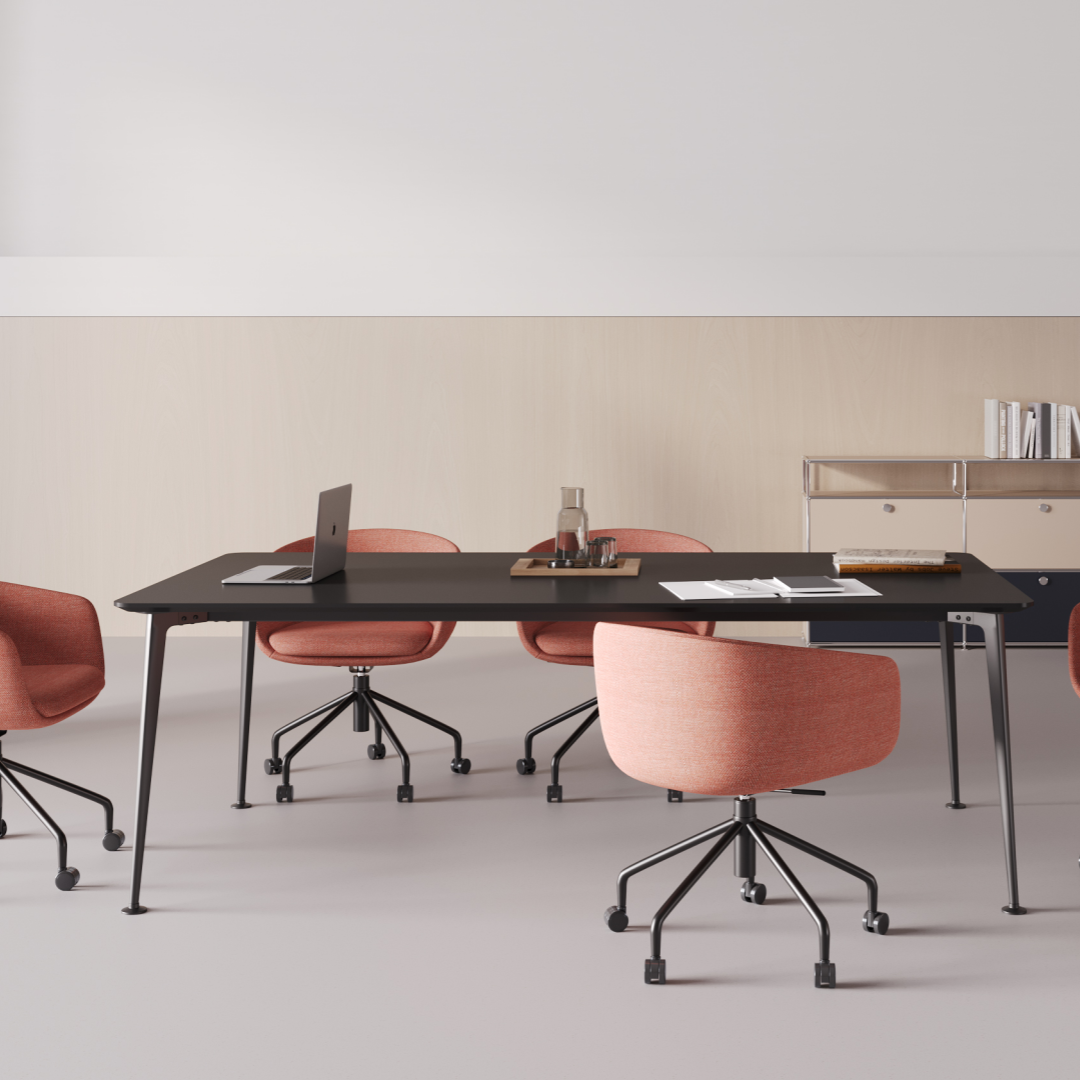 Compact Office Conference Table with Soft Upholstered Seating
