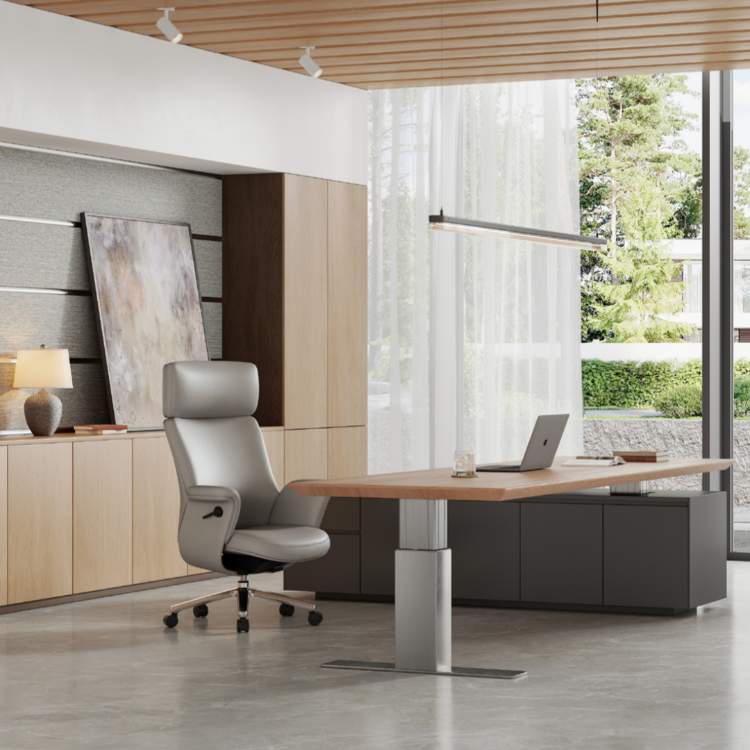 Luxury L-Shaped Office Desk in Wood Veneer for Managers