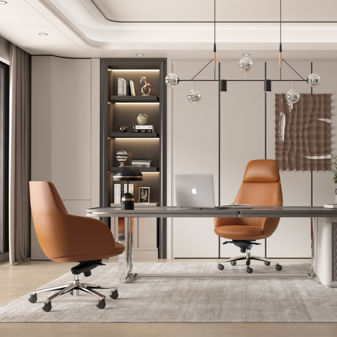 Luxury L-Shaped Office Desk in Wood Veneer for Managers