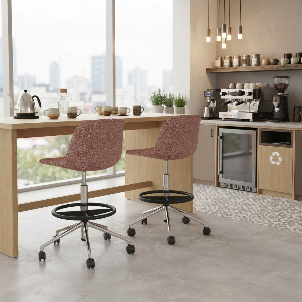 Office Bar Stool Upholstered Adjustable Rolling Counter Height Seating