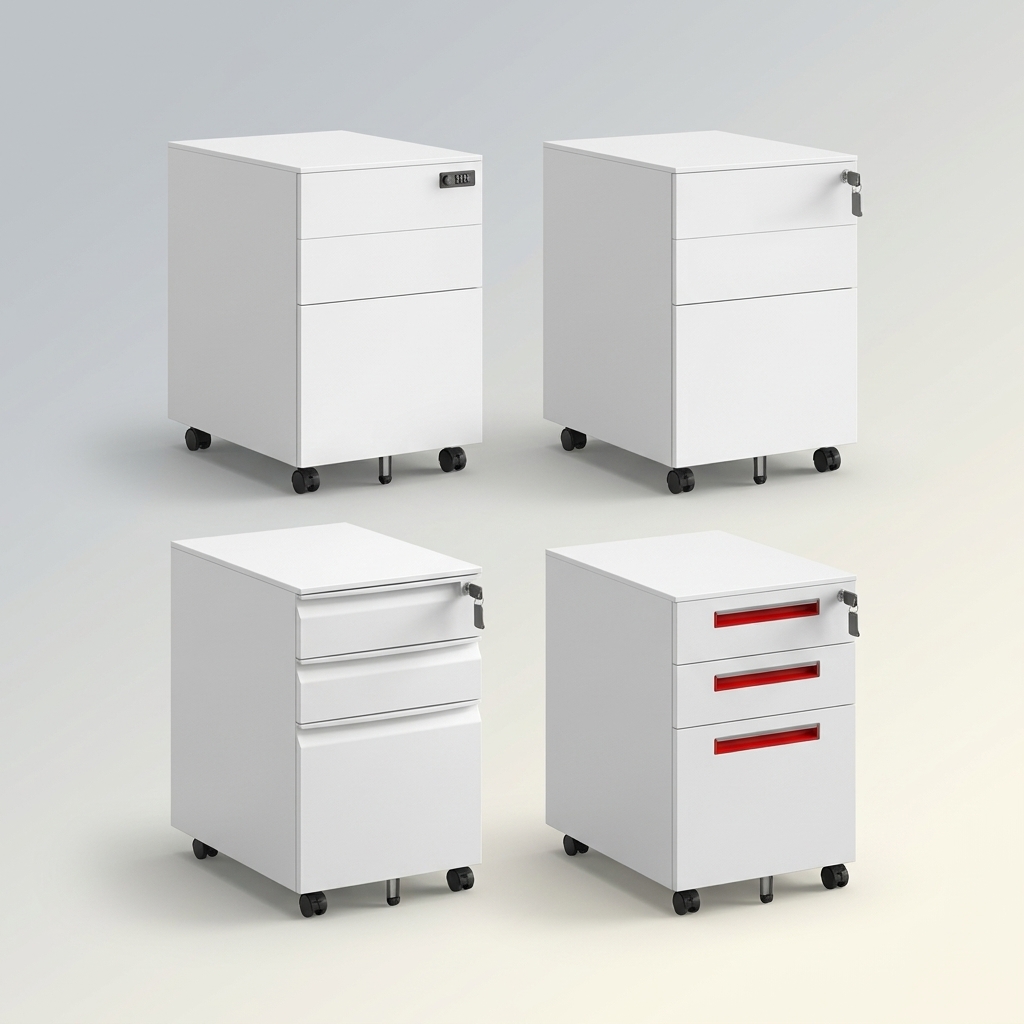 Mobile File Cabinet Locking Three Drawer Under Desk Storage