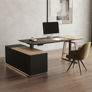 Standing Executive Desk Height Adjustable Wood Office Table