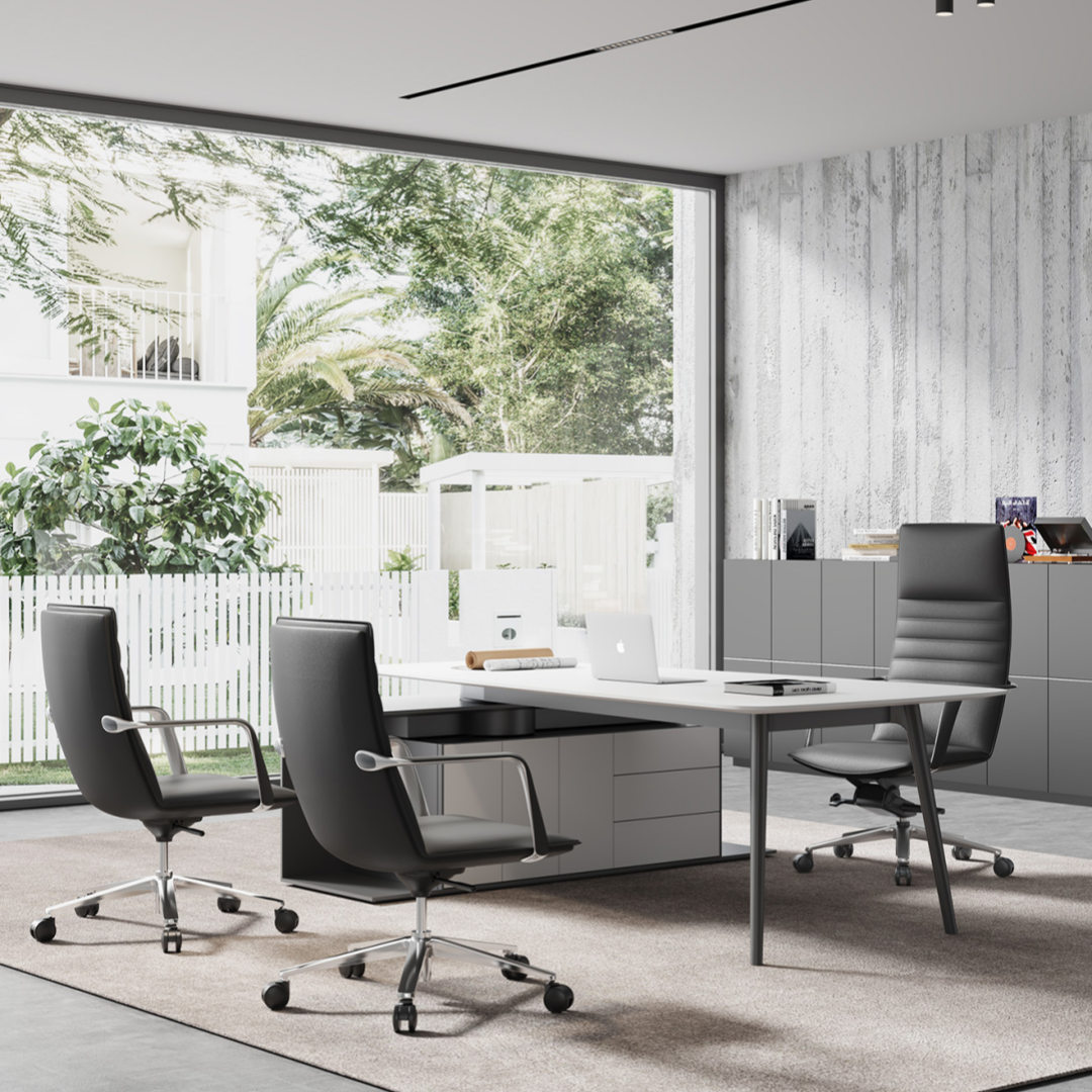 Luxury L-Shaped Office Desk in Wood Veneer for Managers