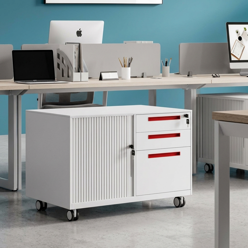 Mobile Rolling Multi-Tier Steel Office Storage Credenza