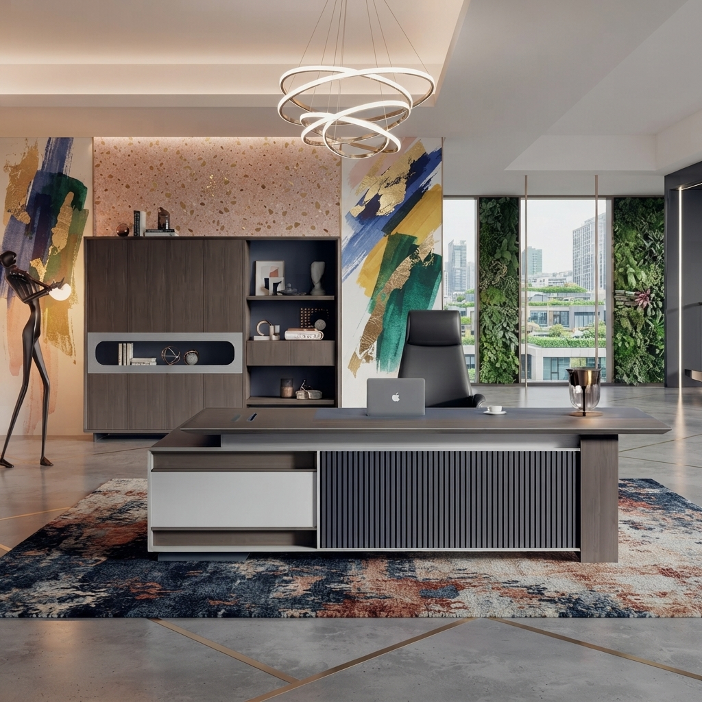 Executive Desk Modern Luxury L-Shaped Wood Director Table