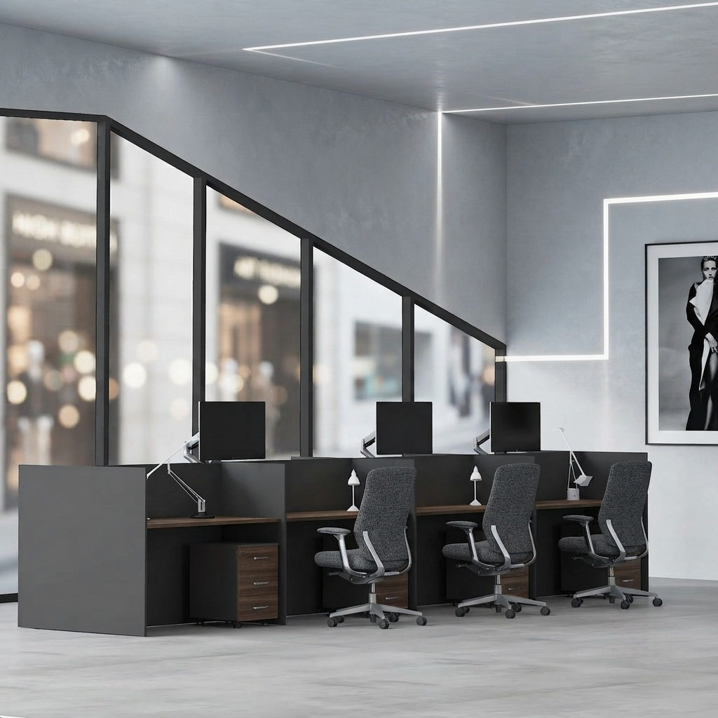 Office Cubicle Modern 4 Person Desk with Acoustic Divider