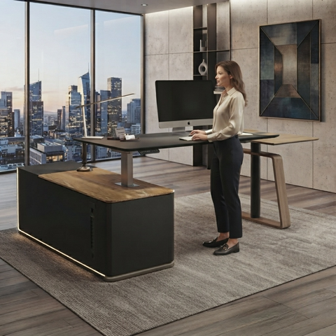 Standing Executive Desk Height Adjustable Wood Office Table