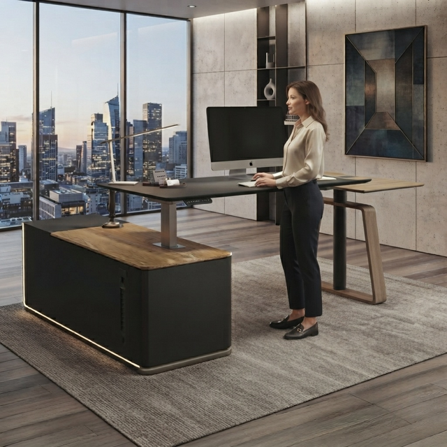 Standing Executive Desk Height Adjustable Wood Office Table