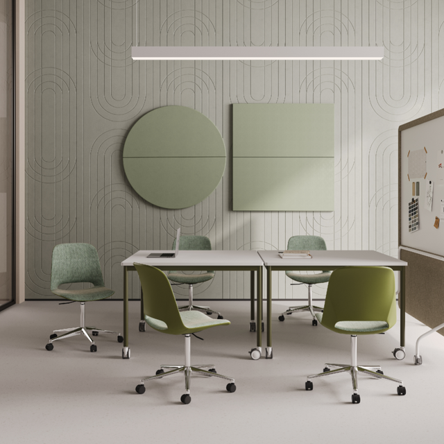 Compact Office Conference Table with Soft Upholstered Seating