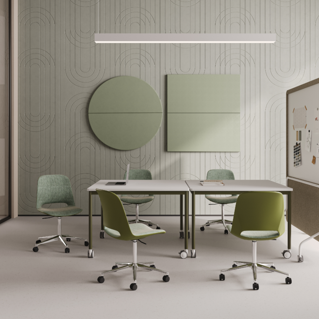 Compact Office Conference Table with Soft Upholstered Seating
