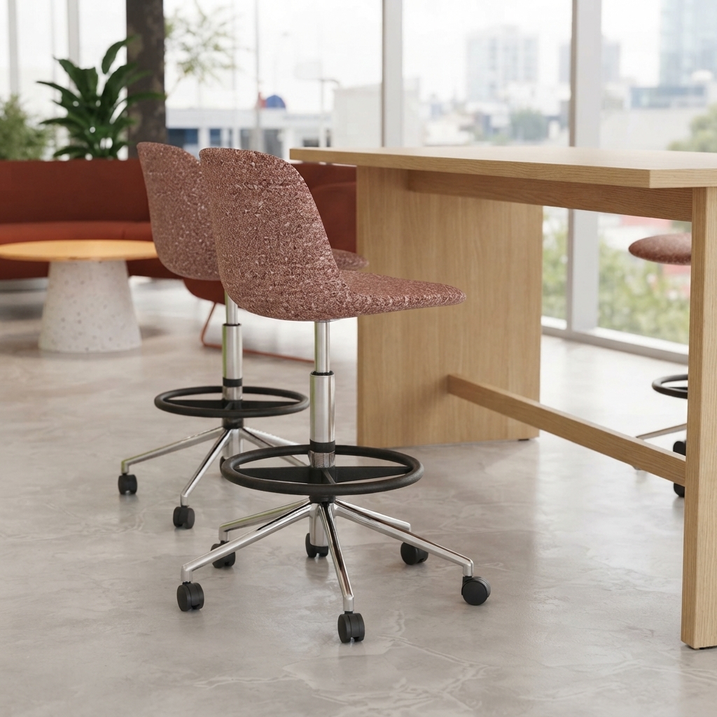 Office Bar Stool Upholstered Adjustable Rolling Counter Height Seating