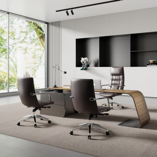 Luxury L-Shaped Office Desk in Wood Veneer for Managers