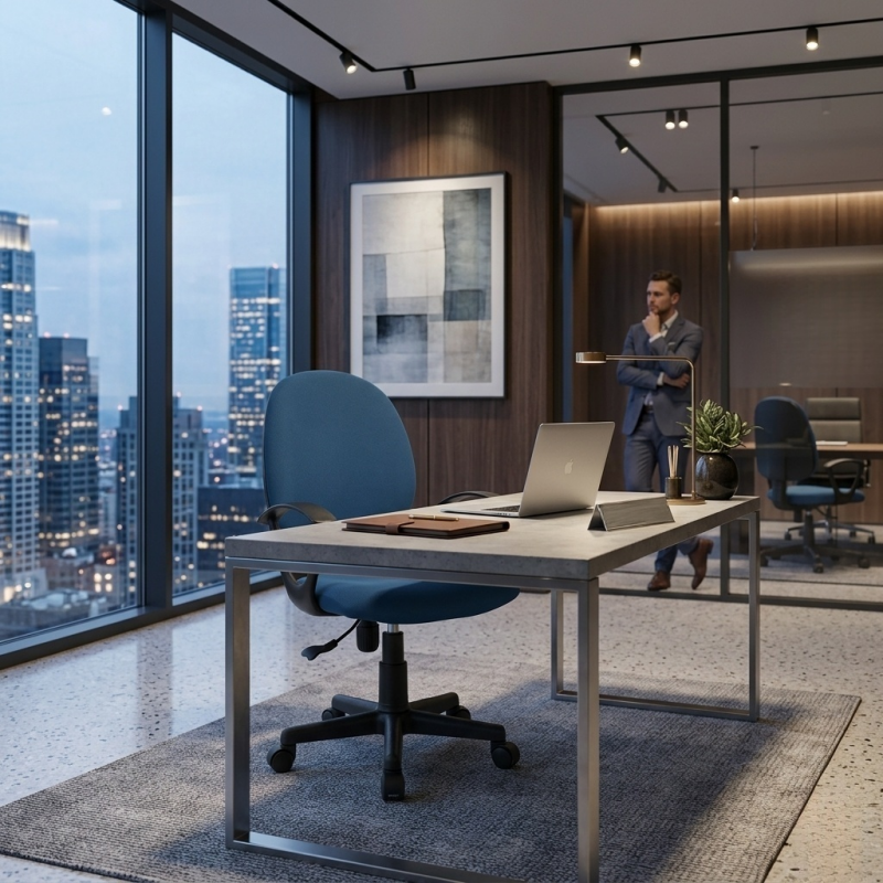 Blue Mesh Task Office Chair with Fixed Arms