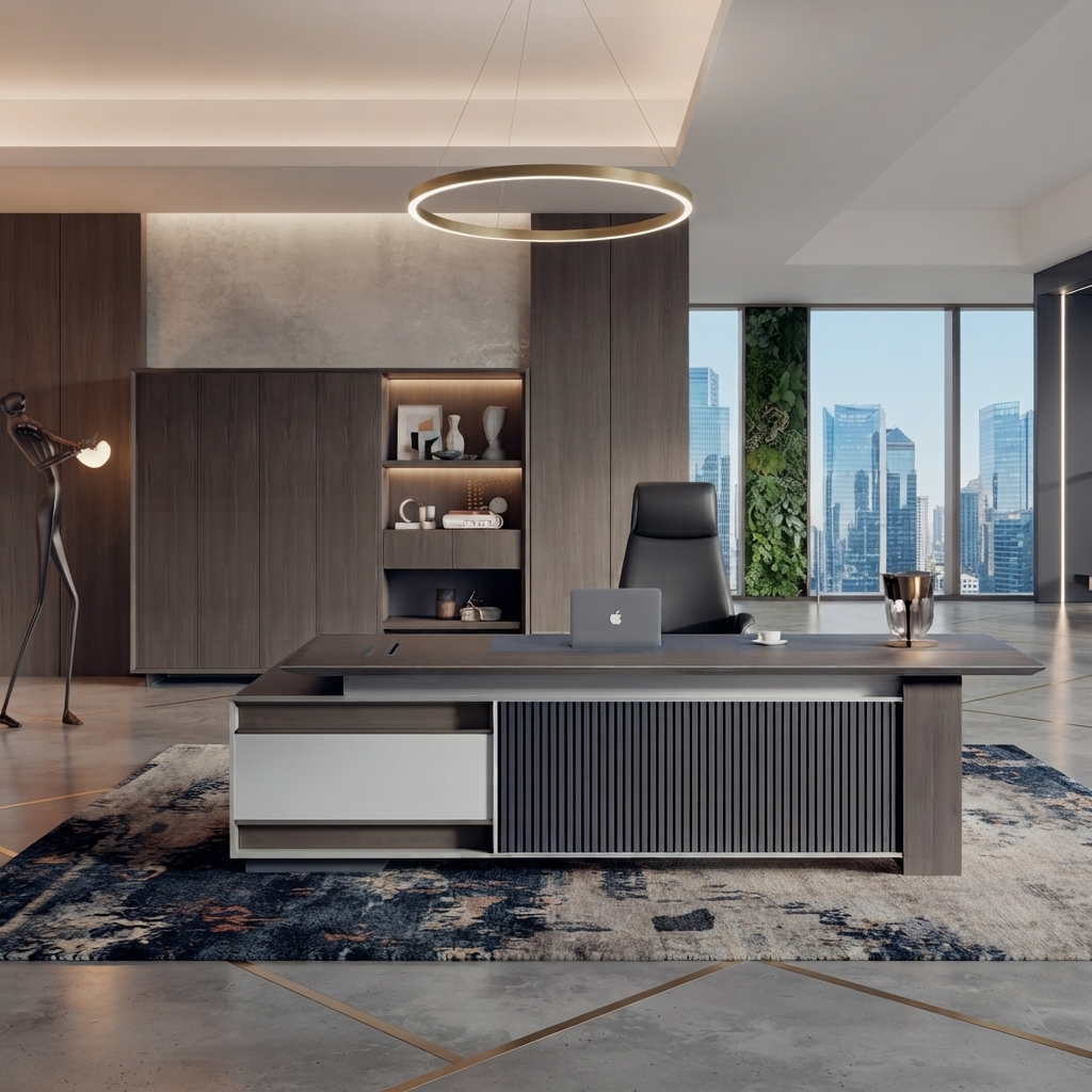 Executive Desk Modern Luxury L-Shaped Wood Director Table