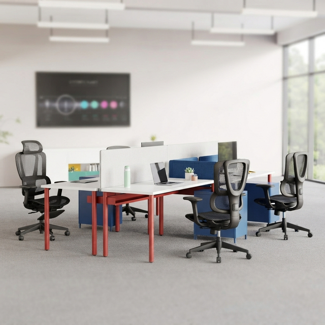 Modular Office Workstation Desk with Privacy Screen Storage