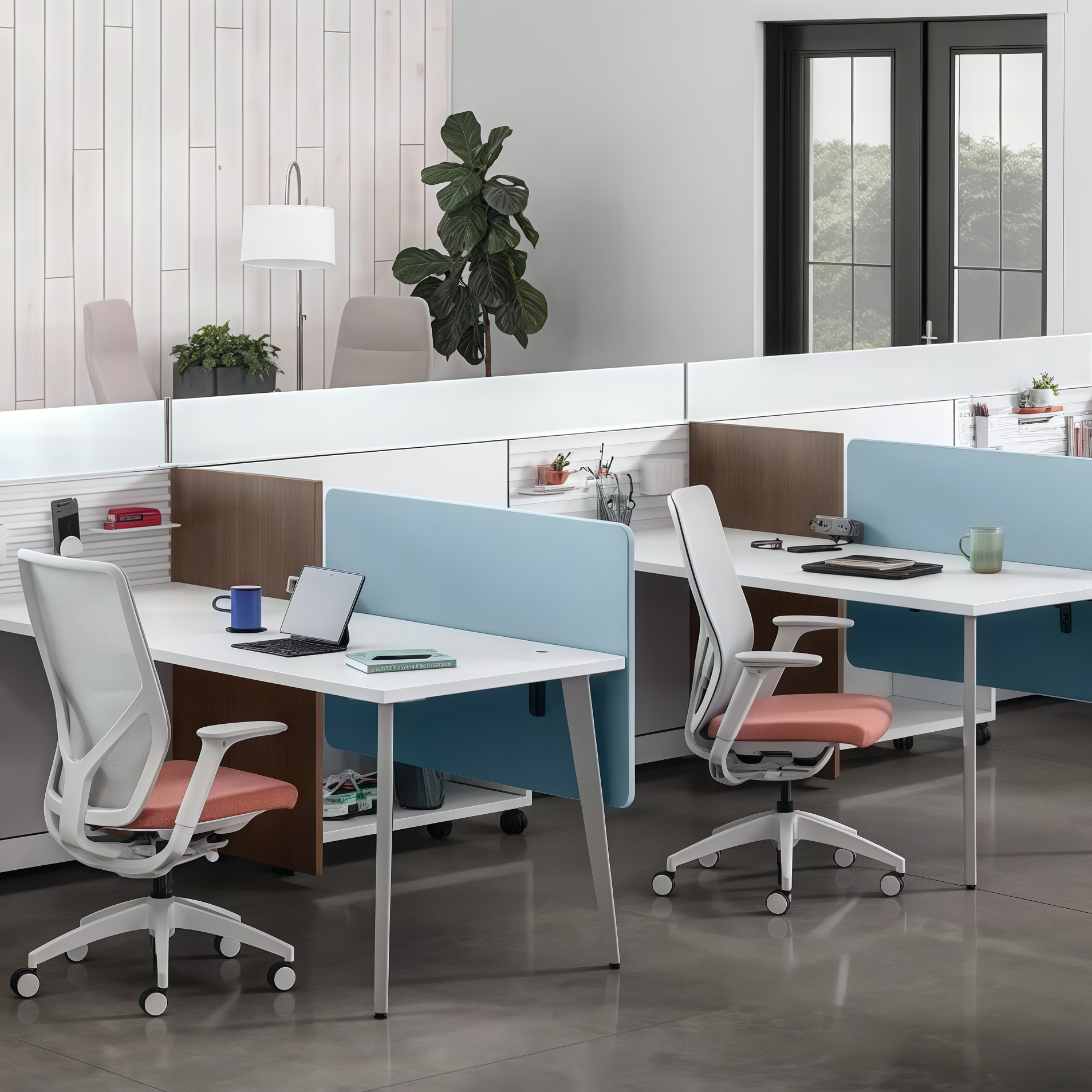 Office Cubicle Modern 4 Person Desk with Acoustic Divider