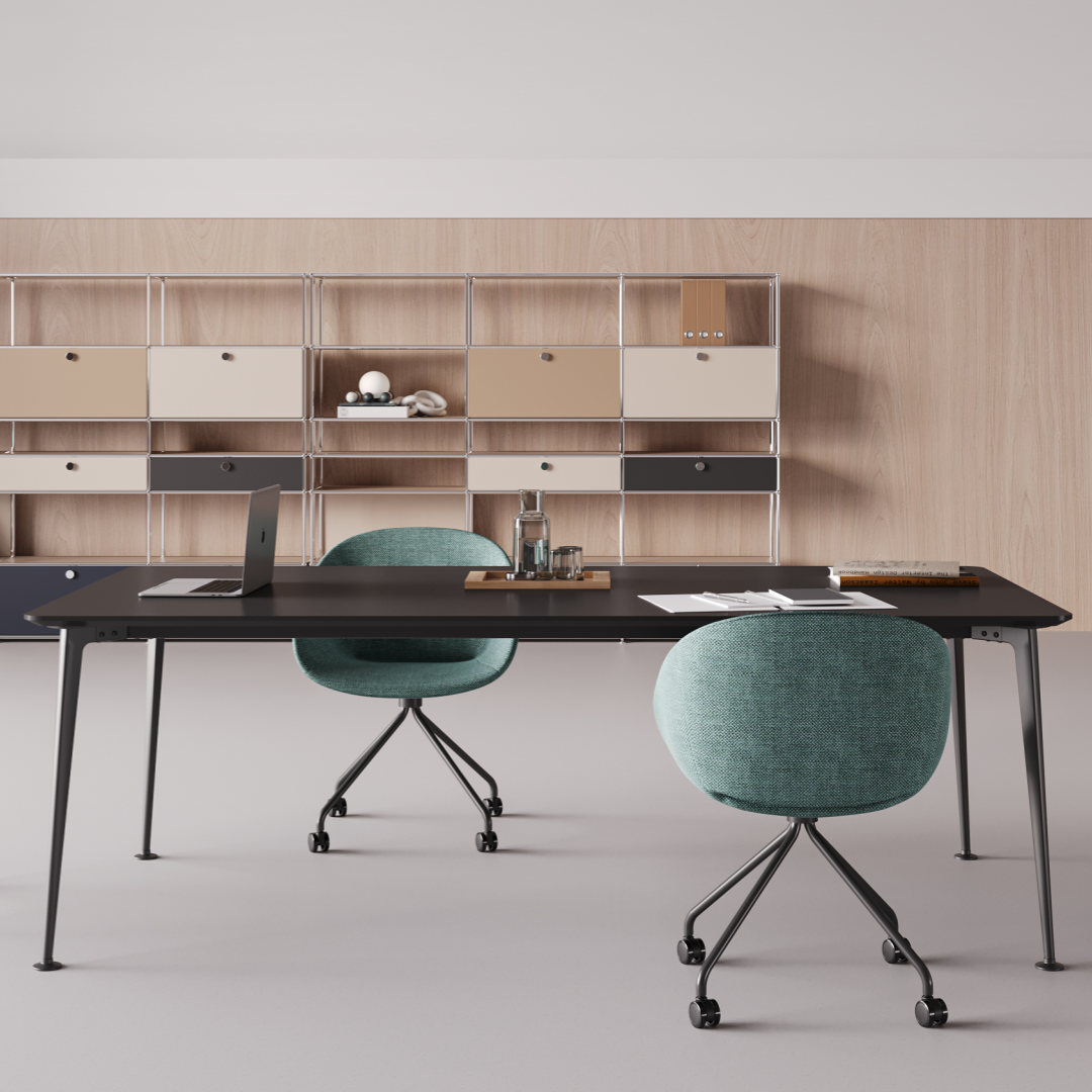 Compact Office Conference Table with Soft Upholstered Seating