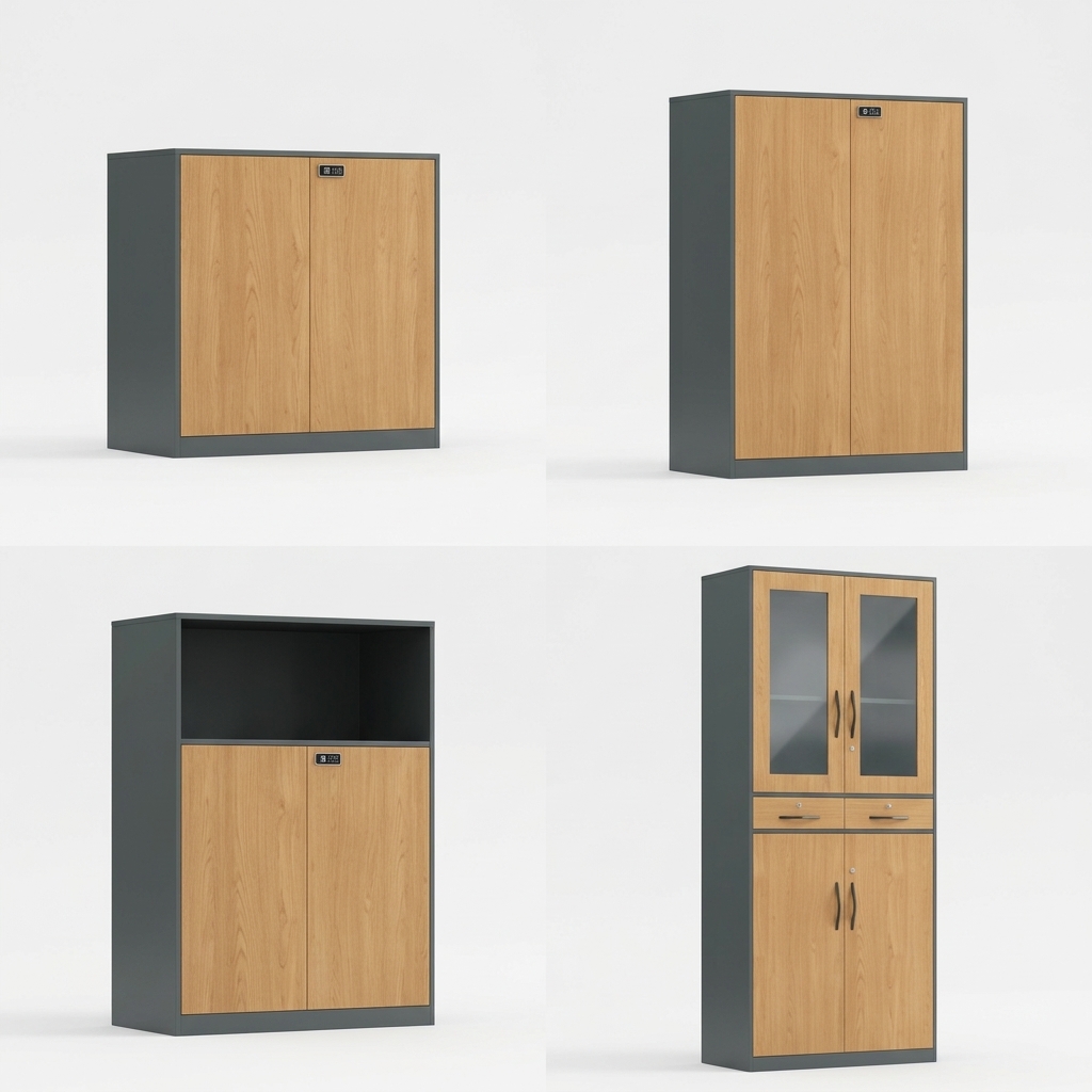 Wood Grain Office Storage Cabinet Lockable Executive Credenza