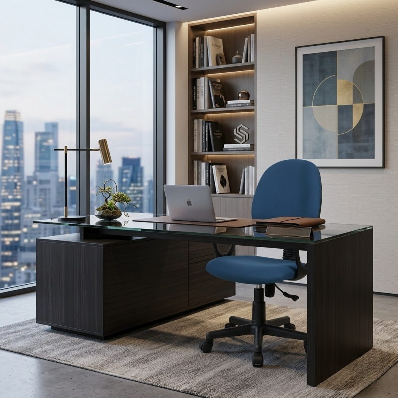 Blue Mesh Task Office Chair with Fixed Arms
