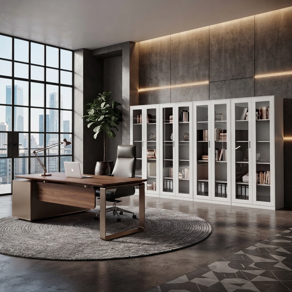 Glass Door Office Cabinet Modern Lockable Metal Filing Storage