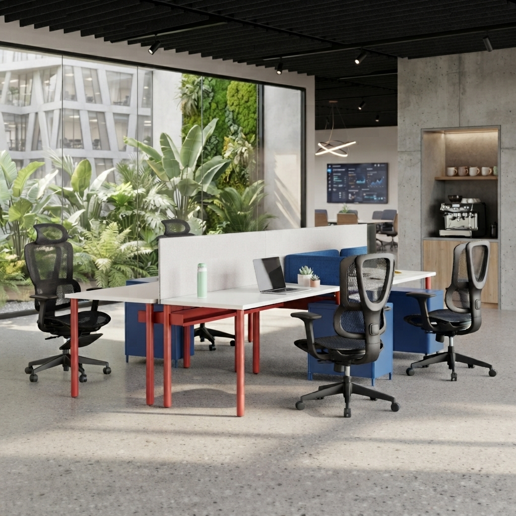 Modular Office Workstation Desk with Privacy Screen Storage