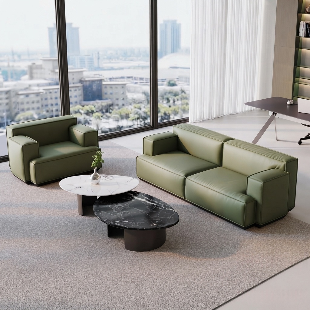 Executive Office Sofa Luxury Leather Modern CEO Reception Couch