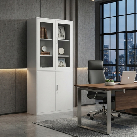 Glass Door Office Cabinet Modern Lockable Metal Filing Storage