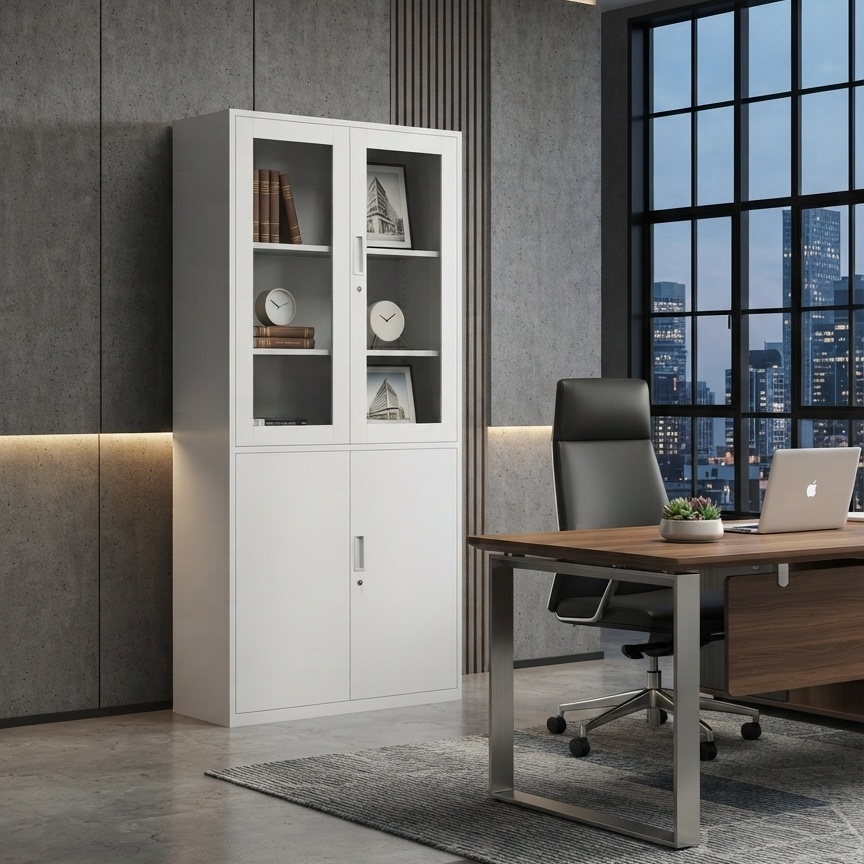 Glass Door Office Cabinet Modern Lockable Metal Filing Storage